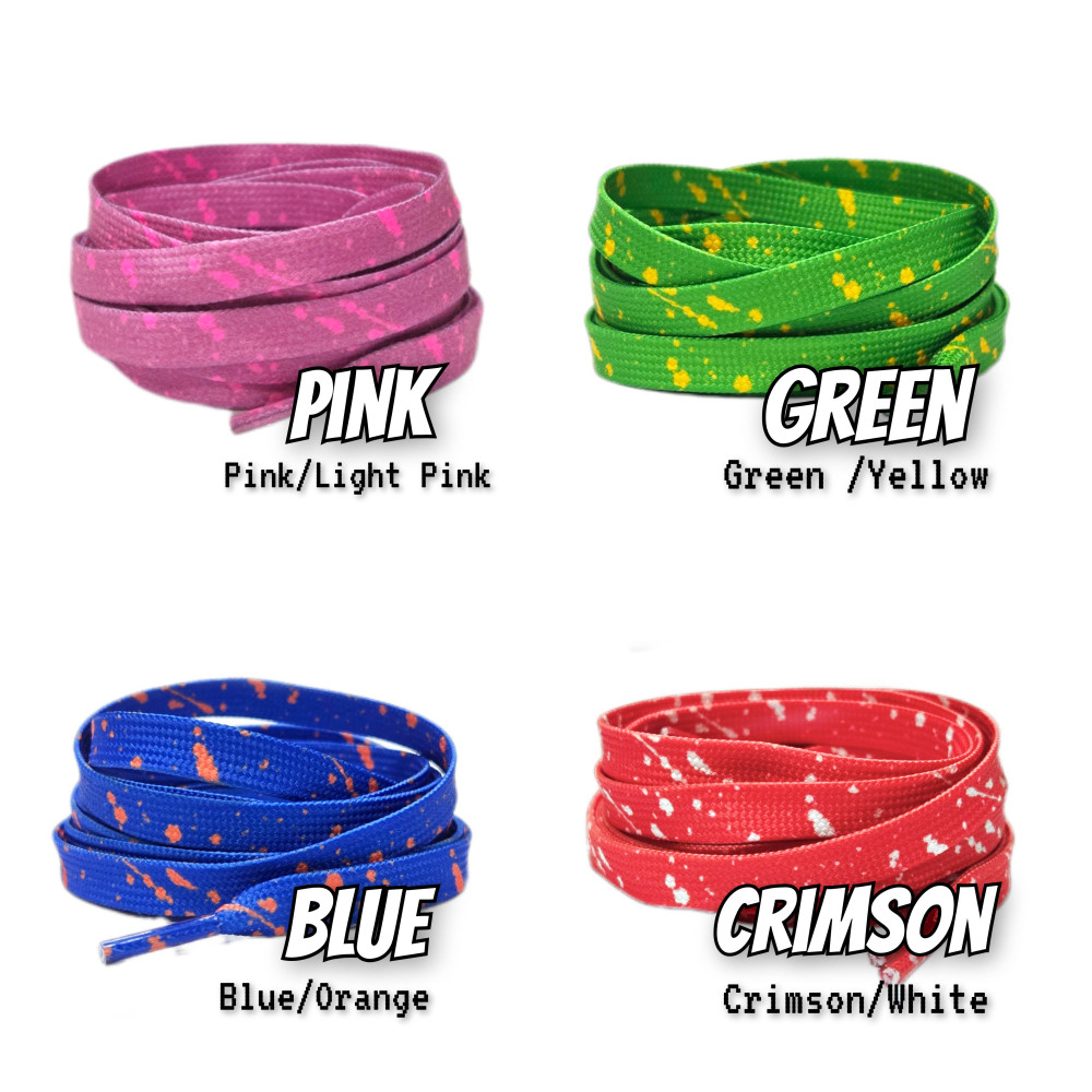 Two Tone Cement Flat Shoelaces - Pink - Green Yellow - Crimson - Blue Orange -